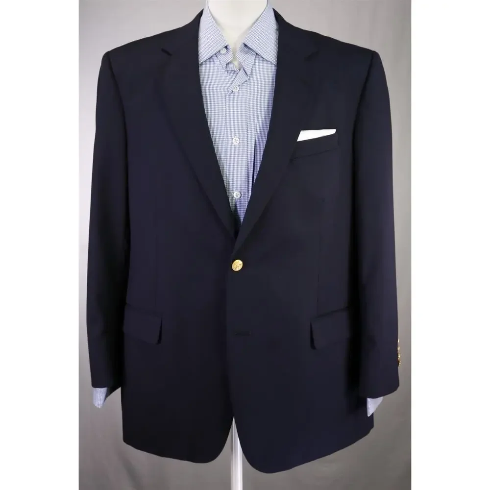 Brooks Brothers Navy Blue Gold Metal Buttons 2-Btn Wool Blazer Jacket 43R 42R